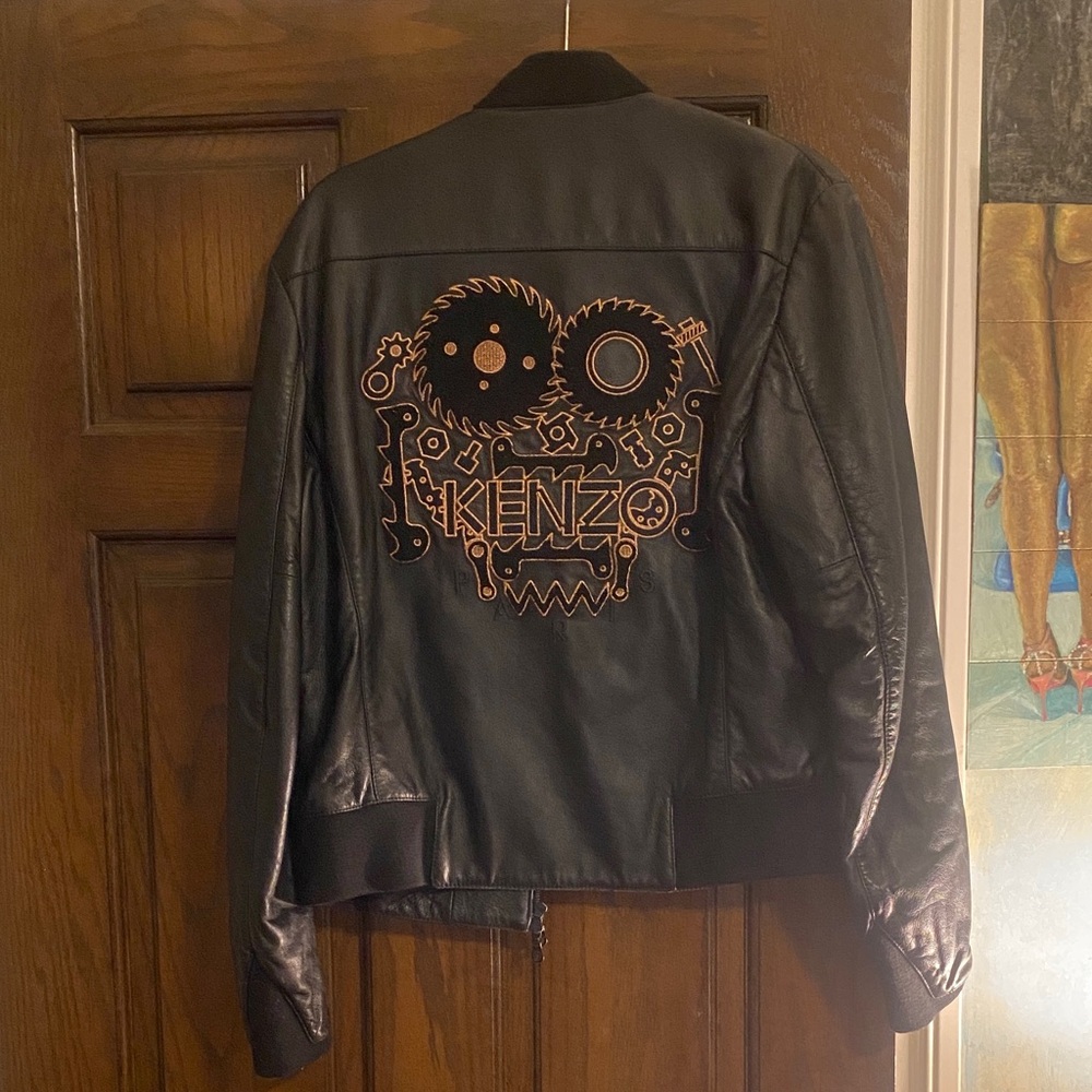 Kenzo Black Bomber Jacket with Orange Accents